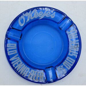 Cobalt Blue Glass O'Keefe's Old Vienna Beer Advertising Ashtray c.1955